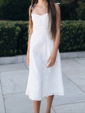 Lulu's White Floral Lace Slip Midi Dress with Side Slit